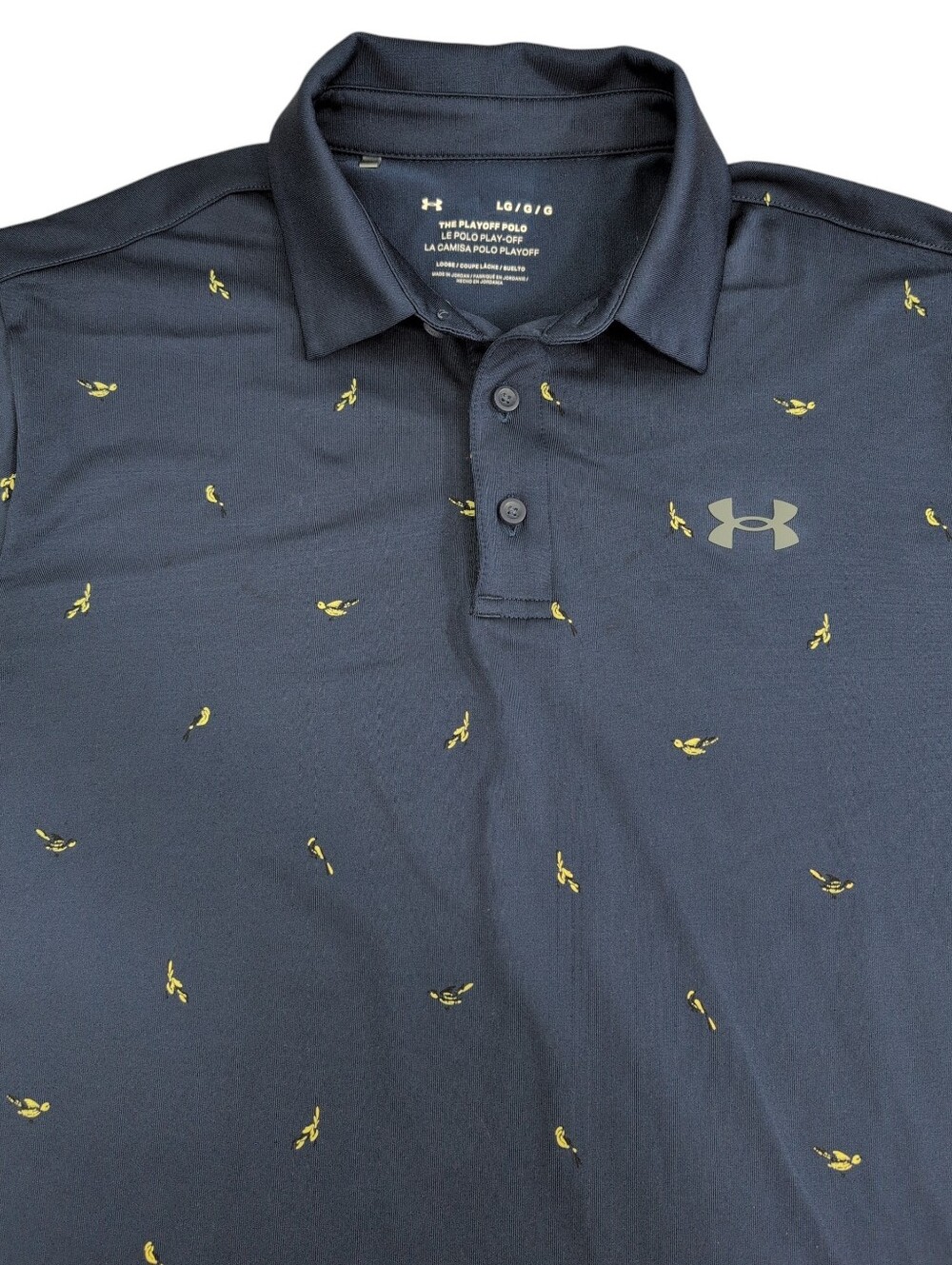Under Armour The Playoff Polo Loose Fit Men's Large Shirt, Navy Blue With Birds